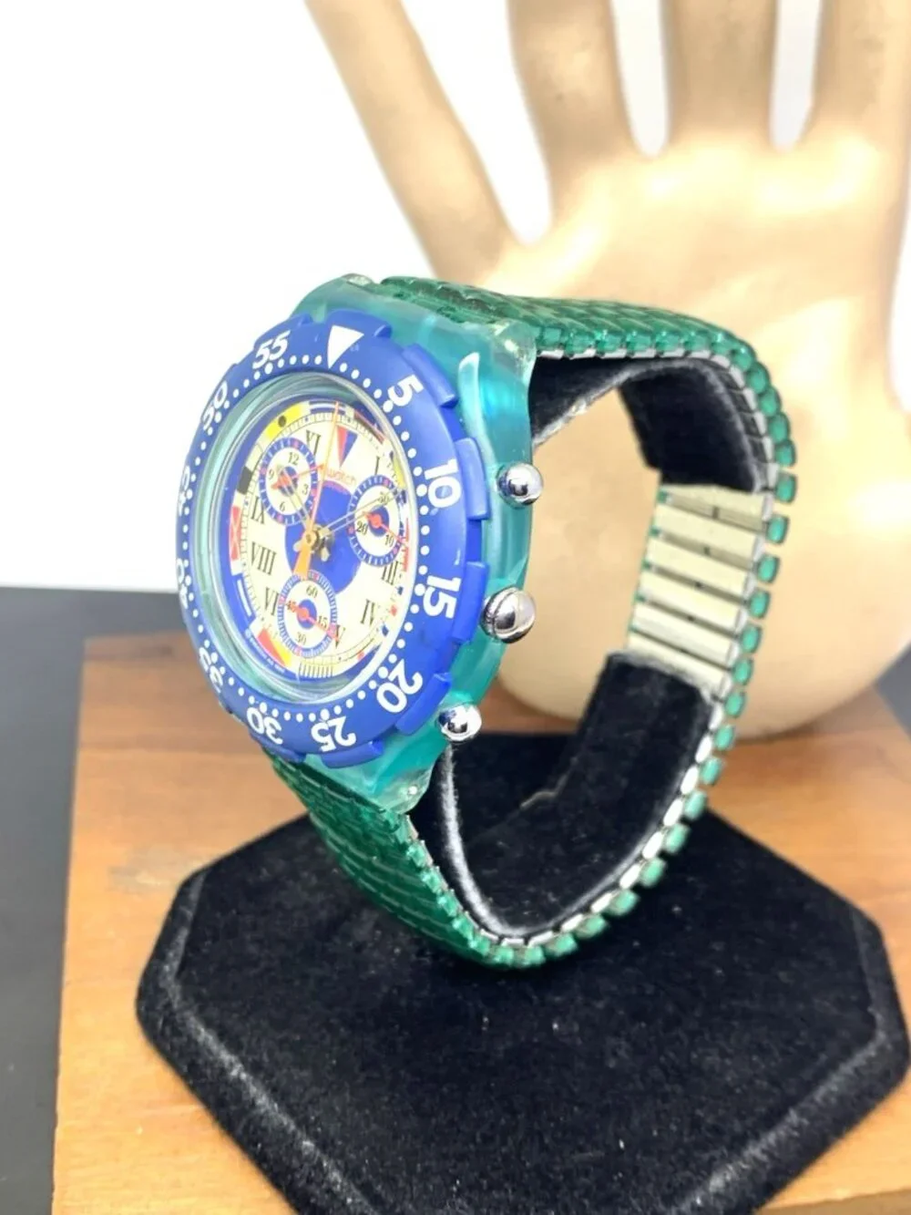 Swatch Men's Watch SBN101 Swiss Quartz Chronograph Vintage 1993 Blue Green 43mm